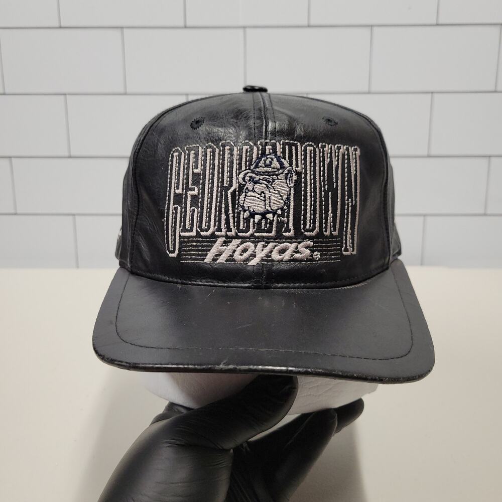 Vintage Georgetown Hoyas Snapback Hat Leather Look New World Creation 90s